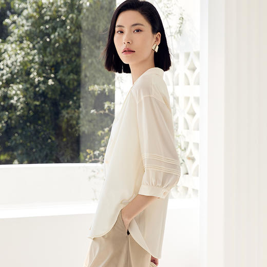 玳莎18mm水洗双绉西装领真丝衬衫女2023夏季新款简约宽松桑蚕丝七分落肩袖上衣  DB31205 商品图1