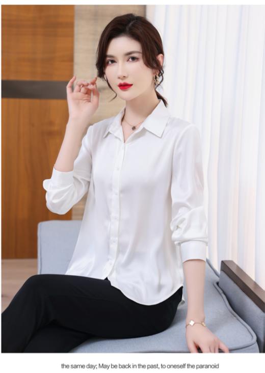 【简牧羊真丝缎面衬衫】质感一绝的真丝缎面轻奢衬衫来啦！！真丝缎面的光泽感，超赞的柔顺度和垂坠感❗ 商品图5