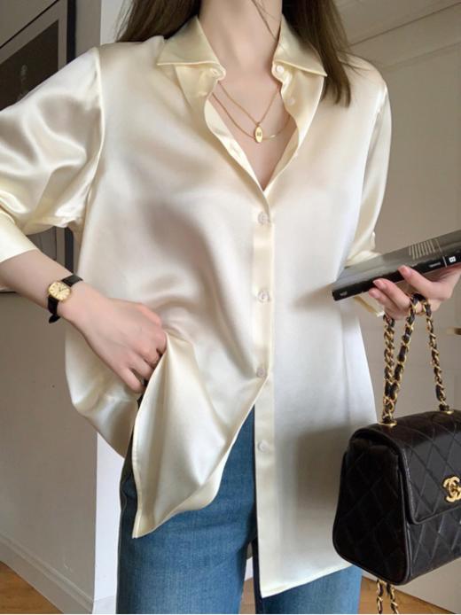 【简牧羊真丝缎面衬衫】质感一绝的真丝缎面轻奢衬衫来啦！！真丝缎面的光泽感，超赞的柔顺度和垂坠感❗ 商品图1
