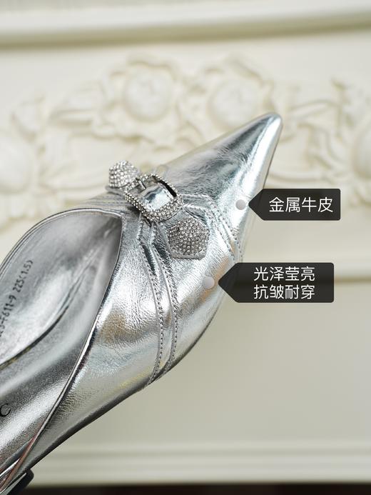 2023时尚潮流「穆勒拖」头层牛皮金属皮、真丝皮春夏凉拖鞋，轻奢篙档显质感，时尚与舒适兼具，skp奢品牌代工厂定制 2厘米跟高 手感细腻丝滑 光泽篙级优雅 超软羊皮里（银色/黑色 ） 商品图7