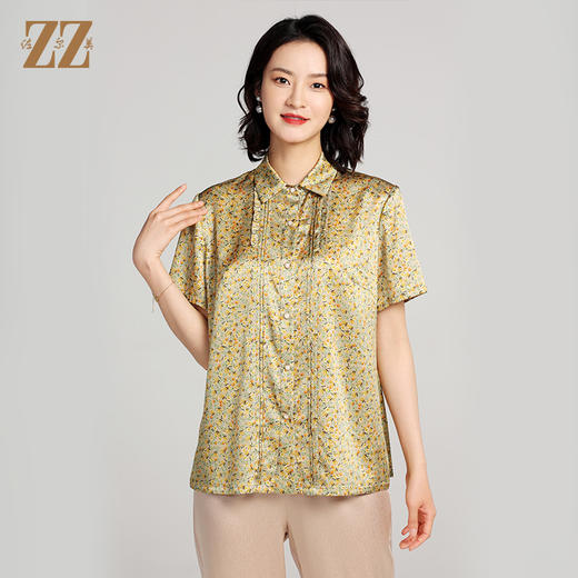 夏季新款 气质桑蚕丝真丝小碎花短袖衬衣女E22CS10 商品图3