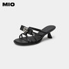 MIO米奥夏季纯色中跟编织拖鞋闪钻小钉珠设计感时髦舒适一字拖女M233111319 商品缩略图1