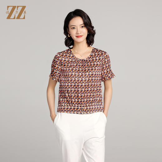 佐尔美夏季新款 时尚碎花桑蚕丝真丝短袖衬衣女E22CS59 商品图2