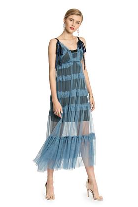 SUMMER & SAGE 蓝色透视纱质长裙 2954