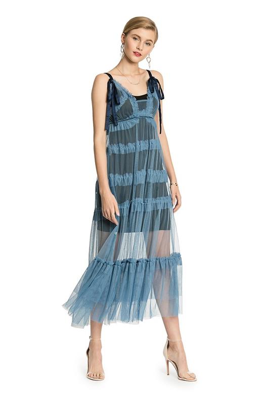 SUMMER & SAGE 蓝色透视纱质长裙 2954 商品图0