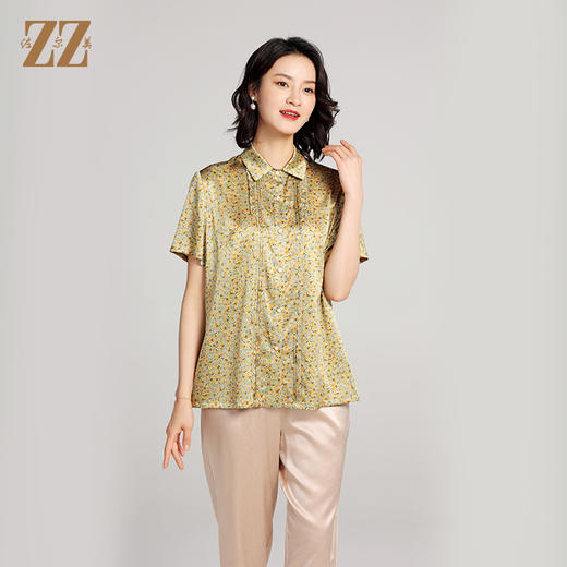 夏季新款 气质桑蚕丝真丝小碎花短袖衬衣女E22CS10 商品图2