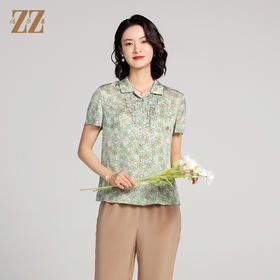 夏季新款 桑蚕丝真丝短袖小碎花衬衣女E22CS27