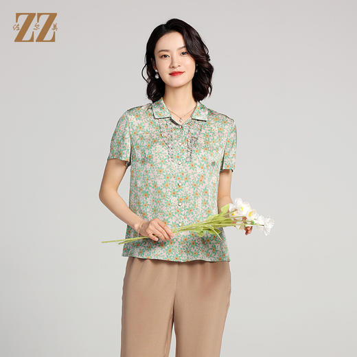 夏季新款 桑蚕丝真丝短袖小碎花衬衣女E22CS27 商品图0