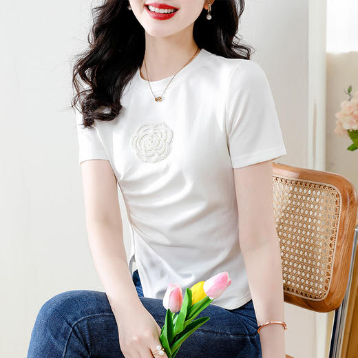 设计感重工小衫，收腰显瘦山茶花T恤上衣K-413H6582 商品图3
