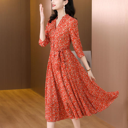 碎花雪纺连衣裙减龄系带收腰显瘦长裙AHM-ydjr8262 商品图1