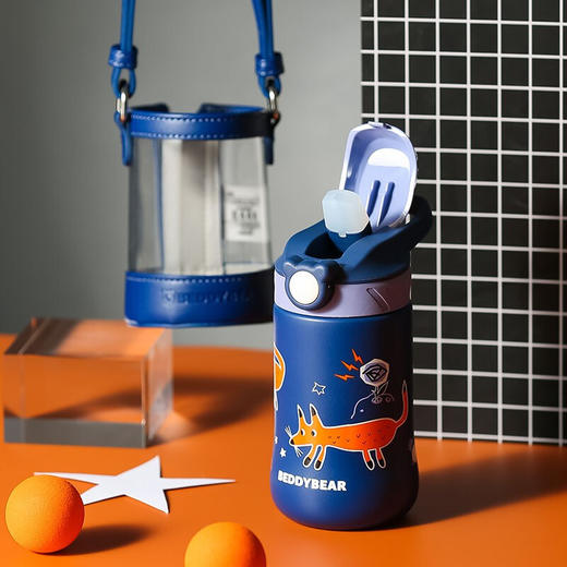 杯具熊（BEDDYBEAR） 儿童保温杯 户外便携吸管杯380ml（机械恐龙/猫咪天使/海的女儿/狐狸城堡） 商品图12