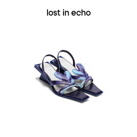 [断码]lostinecho设计师品牌轻奢简约爱心漏趾细带小方头坡跟小高跟凉鞋