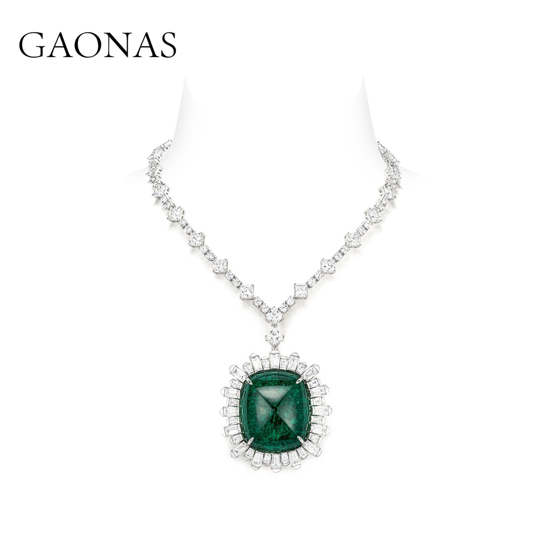 GAONAS 坠链均925银锆石 高纳仕 重磅绿色唐塔项链 GX129333