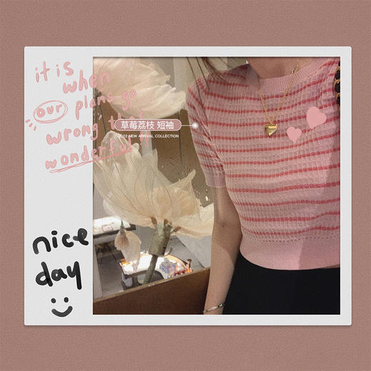 南瓜短裤 金蘑菇菇【日出告白】法式条纹短袖针织上衣+南瓜短裤甜美休闲 商品图1