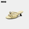 MIO米奥夏季纯色中跟编织拖鞋闪钻小钉珠设计感时髦舒适一字拖女M233111319 商品缩略图2