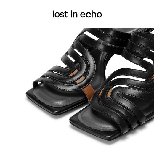 【下架】lost in echo 23春夏新款设计师品牌休闲方头音浪露趾小高跟凉拖 商品图4