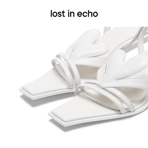 [断码]lostinecho设计师品牌轻奢简约爱心漏趾细带小方头坡跟小高跟凉鞋 商品图4