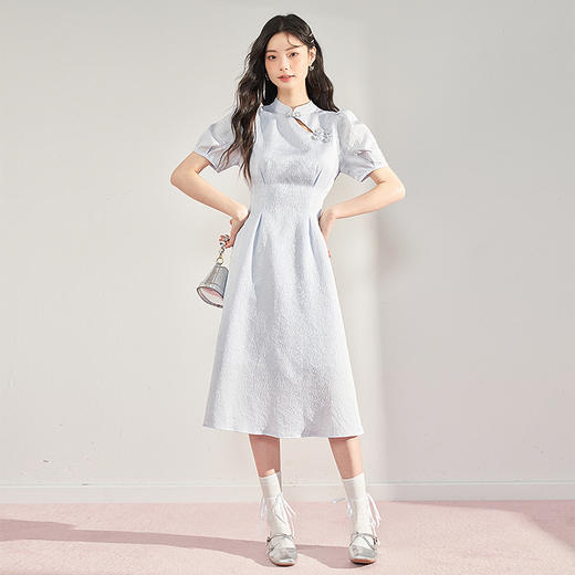 复古国风改良旗袍裙女夏季新中式长款浮雕泡泡袖连衣裙女V0930756 商品图1