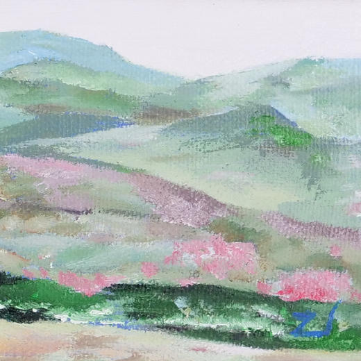 张捷《山的那边有什么？桃花源之二》油画 10CM*30CM 约0.3平尺 布面（已装框）【原作编号YH0010】 商品图2