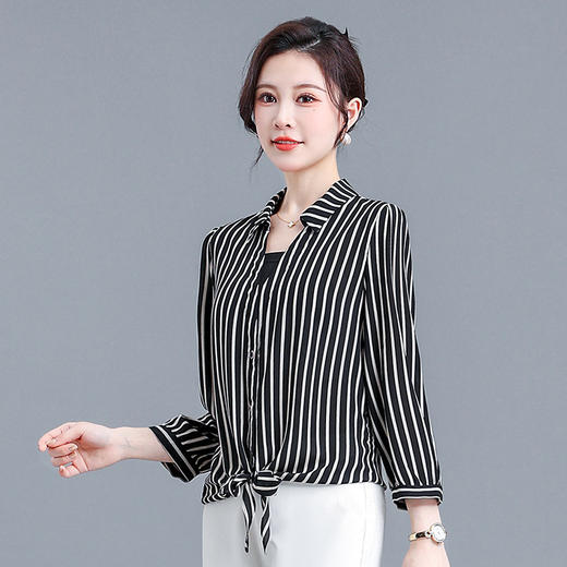 AH-23A1560-L条纹简约宽松休闲时尚雪纺衫 商品图1