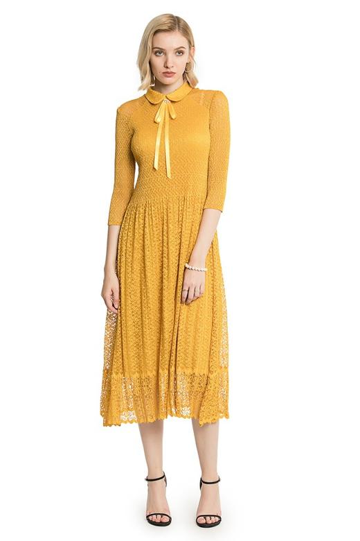 NOIR 黄色钩花镂空连衣裙 2421 商品图4