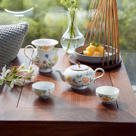 【国瓷·永丰源】月亮时光 浮雕茶具 8头套装 办公室喝茶杯茶具 4人位-圆丰版