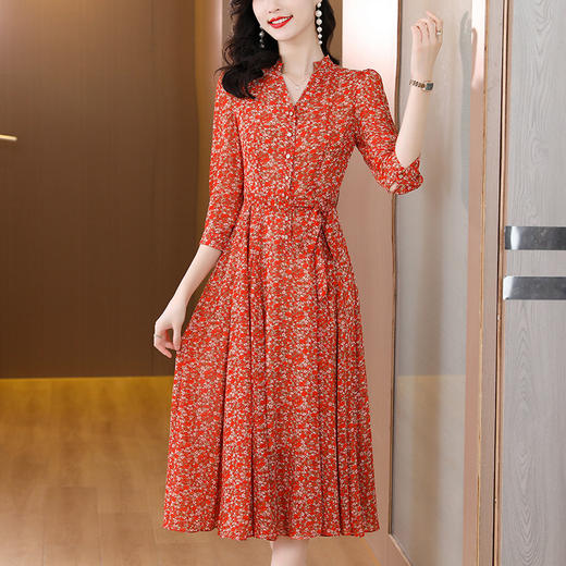 碎花雪纺连衣裙减龄系带收腰显瘦长裙AHM-ydjr8262 商品图2