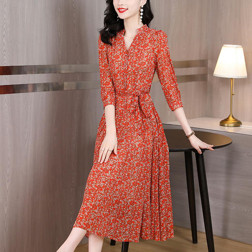 碎花雪纺连衣裙减龄系带收腰显瘦长裙AHM-ydjr8262 商品图3