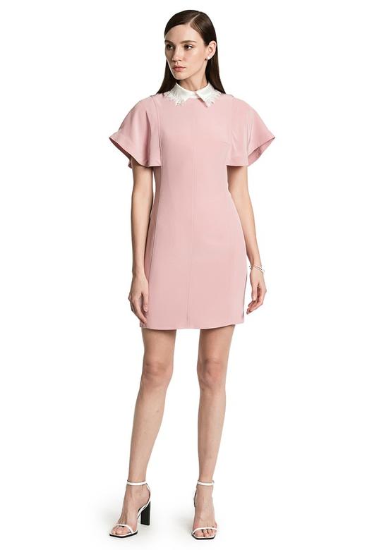 NOIR 粉色荷叶袖修身连衣裙 2478 商品图0