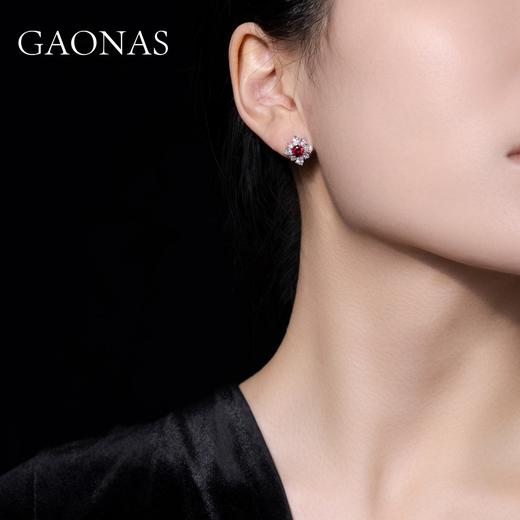 GAONAS 925银锆石耳饰 高纳仕 日常红色小花朵耳钉RE07330 商品图2