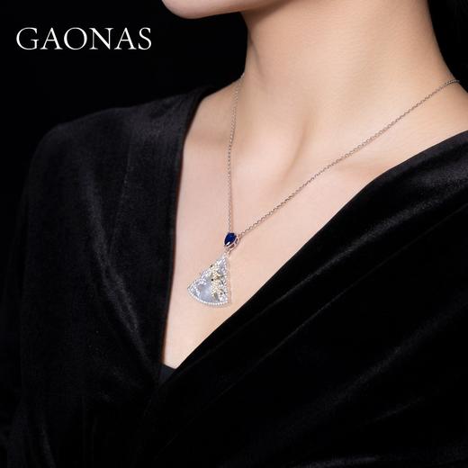 GAONAS 坠链均925银锆石 高纳仕 比翼双飞蓝色项链 BX121860 商品图4