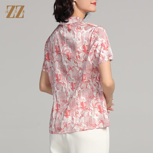 夏季新款 气质桑蚕丝真丝短袖花纹衬衣女E22CS20 商品图4