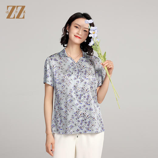 夏季新款 气质桑蚕丝真丝小碎花短袖衬衣女E22CS42 商品图2
