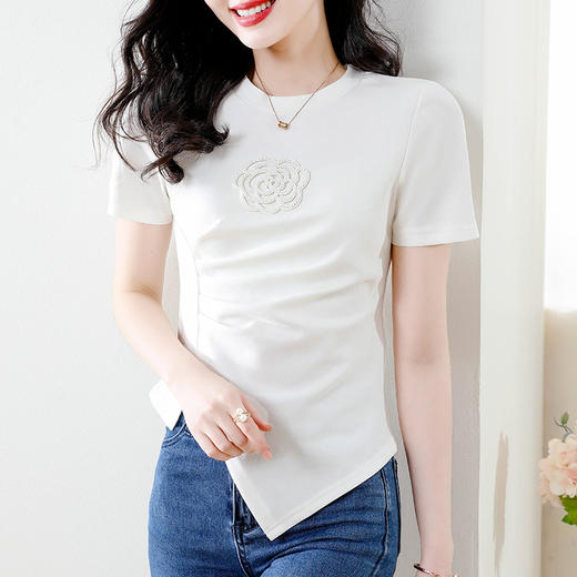 设计感重工小衫，收腰显瘦山茶花T恤上衣K-413H6582 商品图0