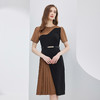 NF863斯尔丽瑟俪2023夏季新款圆领高腰短袖设计感不规则撞色连衣裙 商品缩略图0