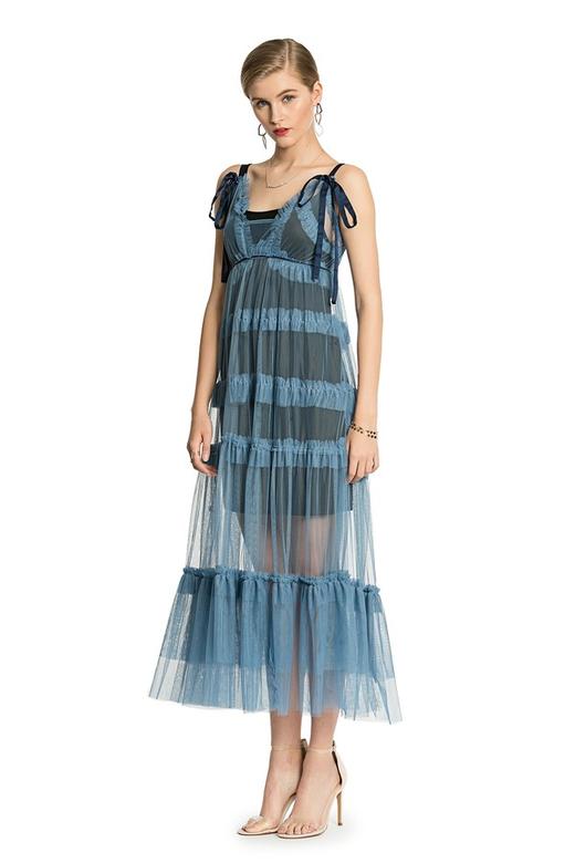 SUMMER & SAGE 蓝色透视纱质长裙 2954 商品图4