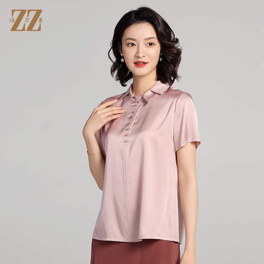 佐尔美夏季新款 气质桑蚕丝真丝纯色短袖衬衣女E22CS64 商品图2