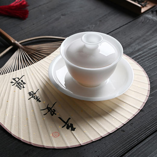 冰种玉瓷四号盖碗 三才盖碗羊脂釉陶瓷泡茶碗高端 商品图1