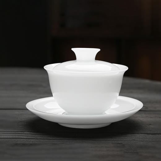 冰种玉瓷四号盖碗 三才盖碗羊脂釉陶瓷泡茶碗高端 商品图0