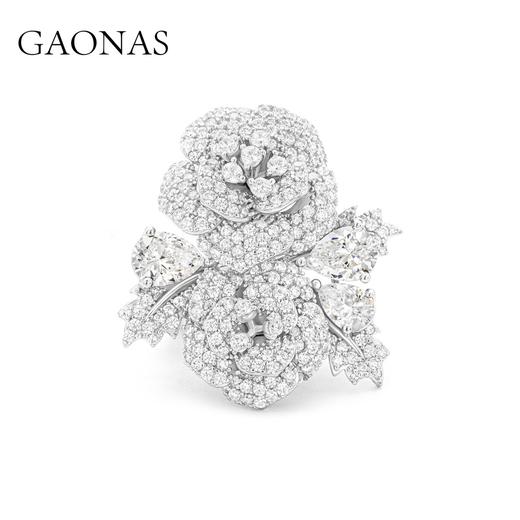 GAONAS 925银锆石戒指 高纳仕 经典玫瑰花白色开口戒WJ032633 商品图0