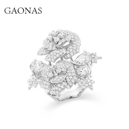 GAONAS 925银锆石戒指 高纳仕 经典玫瑰花白色开口戒WJ032633 商品图1