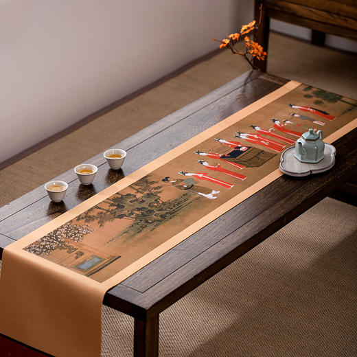 形相茶席 轻奢系列 横塘雨歇图/石湖图  新款名画复古桌旗中式禅意新茶席茶桌垫布中国风功夫茶桌茶旗垫子 商品图1