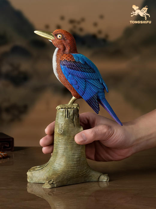 铜师傅 铜摆件《铜师傅百鸟集》之白胸翡翠 家居饰品 桌面摆件 商品图4