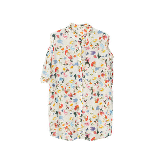 谜底碎花露肩袖衬衫女2023夏季新款气质立领花色衬衣短袖236MC7099 商品图4