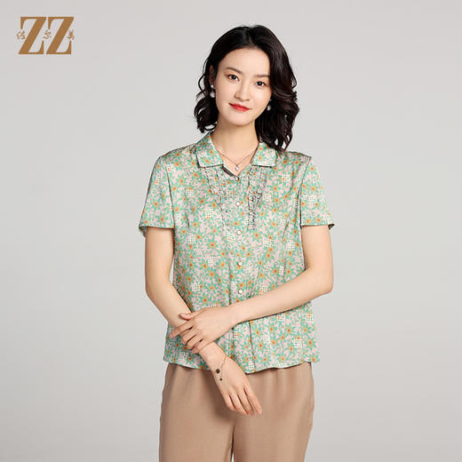 夏季新款 桑蚕丝真丝短袖小碎花衬衣女E22CS27 商品图3