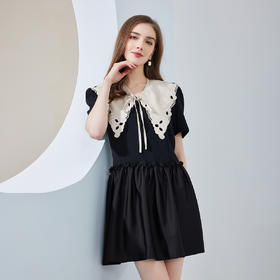 NF864斯尔丽瑟俪2023春夏新品可脱卸刺绣大领子撞色时尚宽松版连衣裙