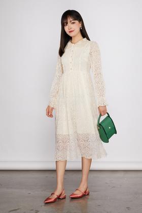 Le Malene 米色蕾丝连衣裙 11255