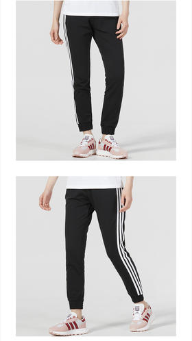 阿迪达斯 （adidas）女裤 2023夏季户外运动裤三条纹健身跑步长裤束脚休闲裤黑色卫裤 GP0659-棉质透气-罗纹裤口