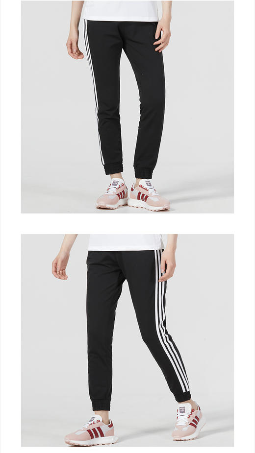 阿迪达斯 （adidas）女裤 2023夏季户外运动裤三条纹健身跑步长裤束脚休闲裤黑色卫裤 GP0659-棉质透气-罗纹裤口 商品图0