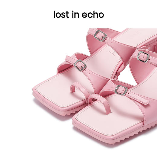 lost in echo设计师品牌小众休闲时尚方头双扣带低跟小高跟凉拖女 商品图4